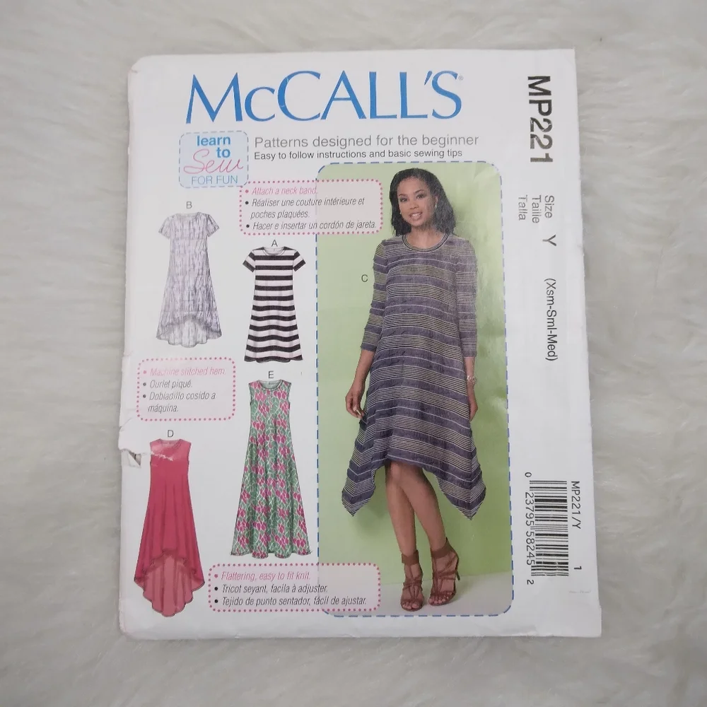 MCCALL'S MP221 Sz XS-M Learn To Sew For Fun Misses' Pullover Dress In Variations